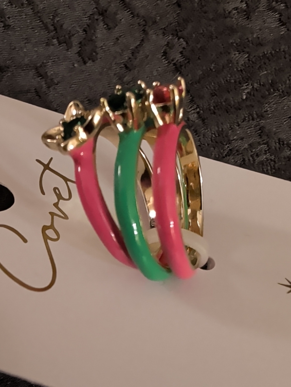 Covet Stacking Rings Lot; 7 Enameled Gold-toned w/ Colored Stones - Picture 12 of 14